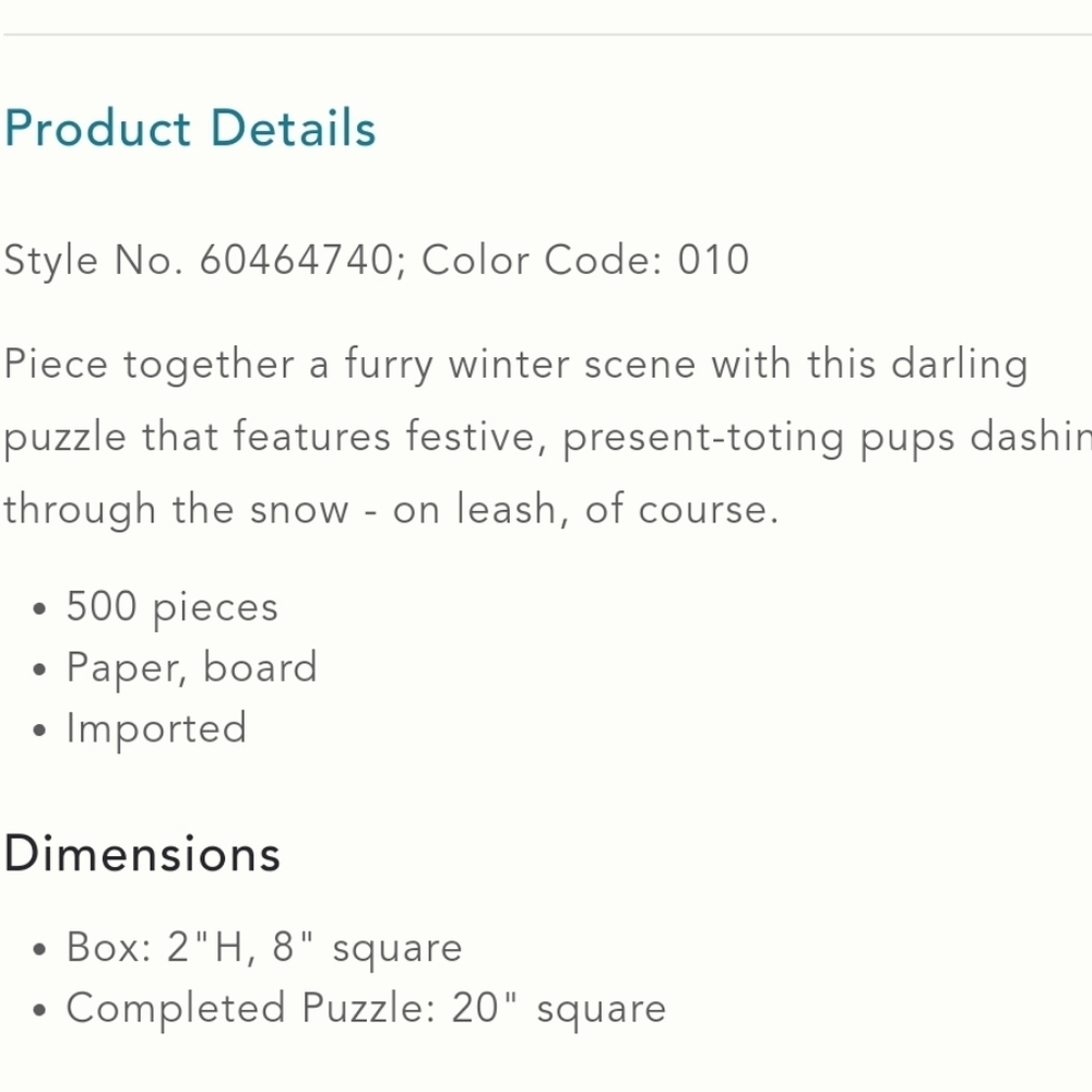 Anthropologie Winter Dogs Puzzle - 500 pieces - Picture 3 of 6